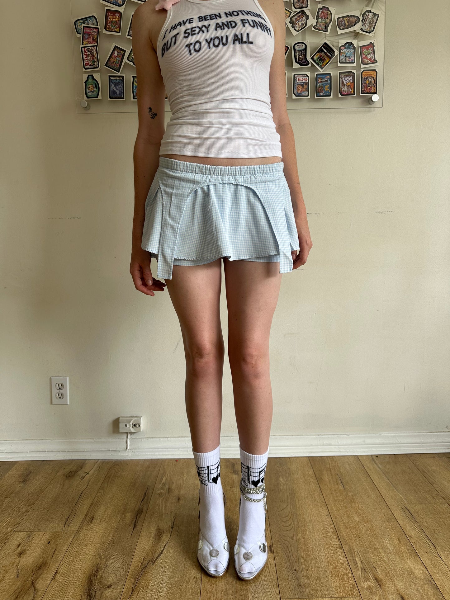 Blue Gingham Garter Skort
