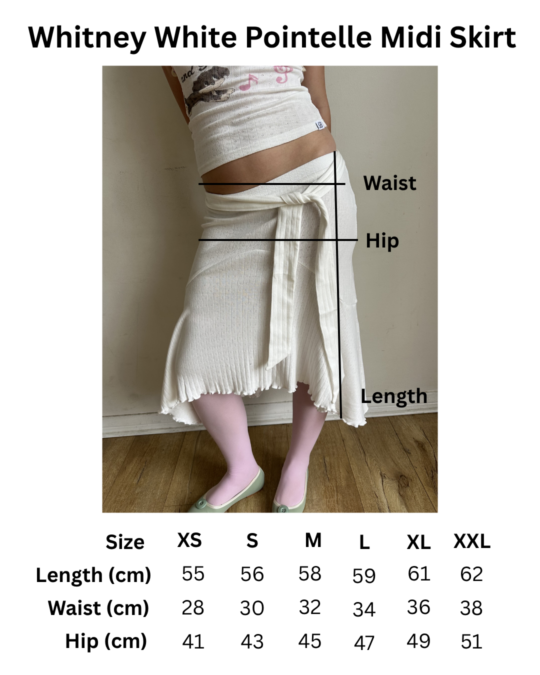 Whitney White Pointelle Midi Skirt