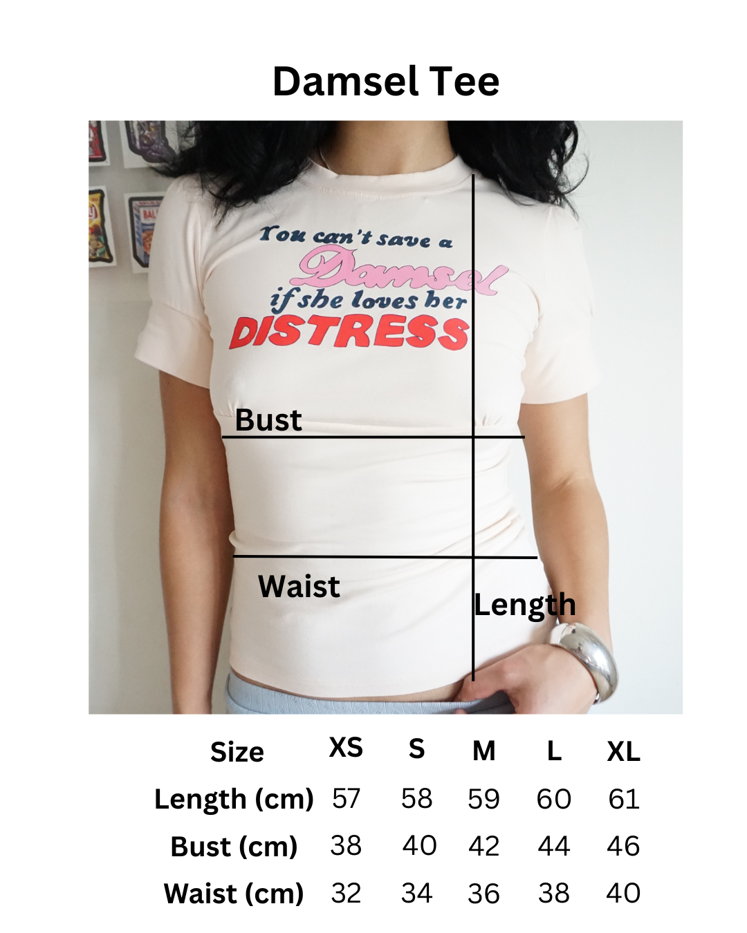 size chart for a graphic t shirt
