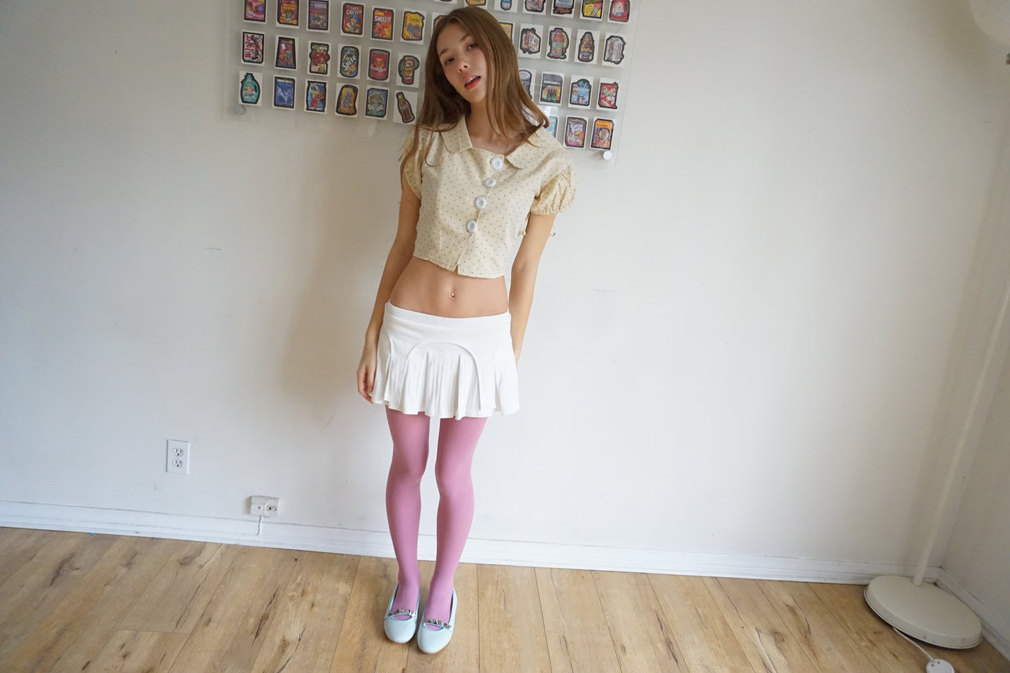 Whitney White Pointelle Garter Skort