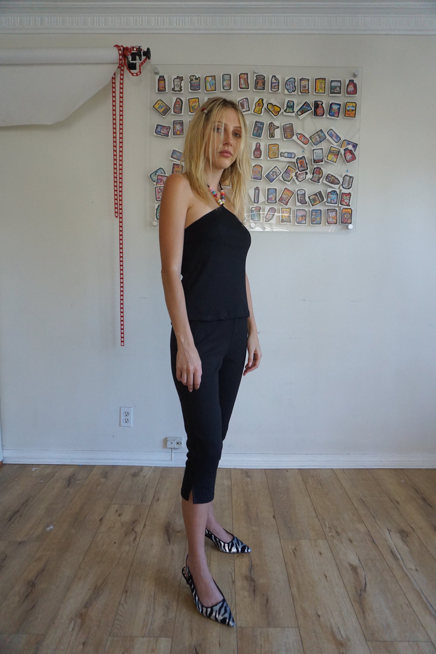 Black Pointelle Halter Top