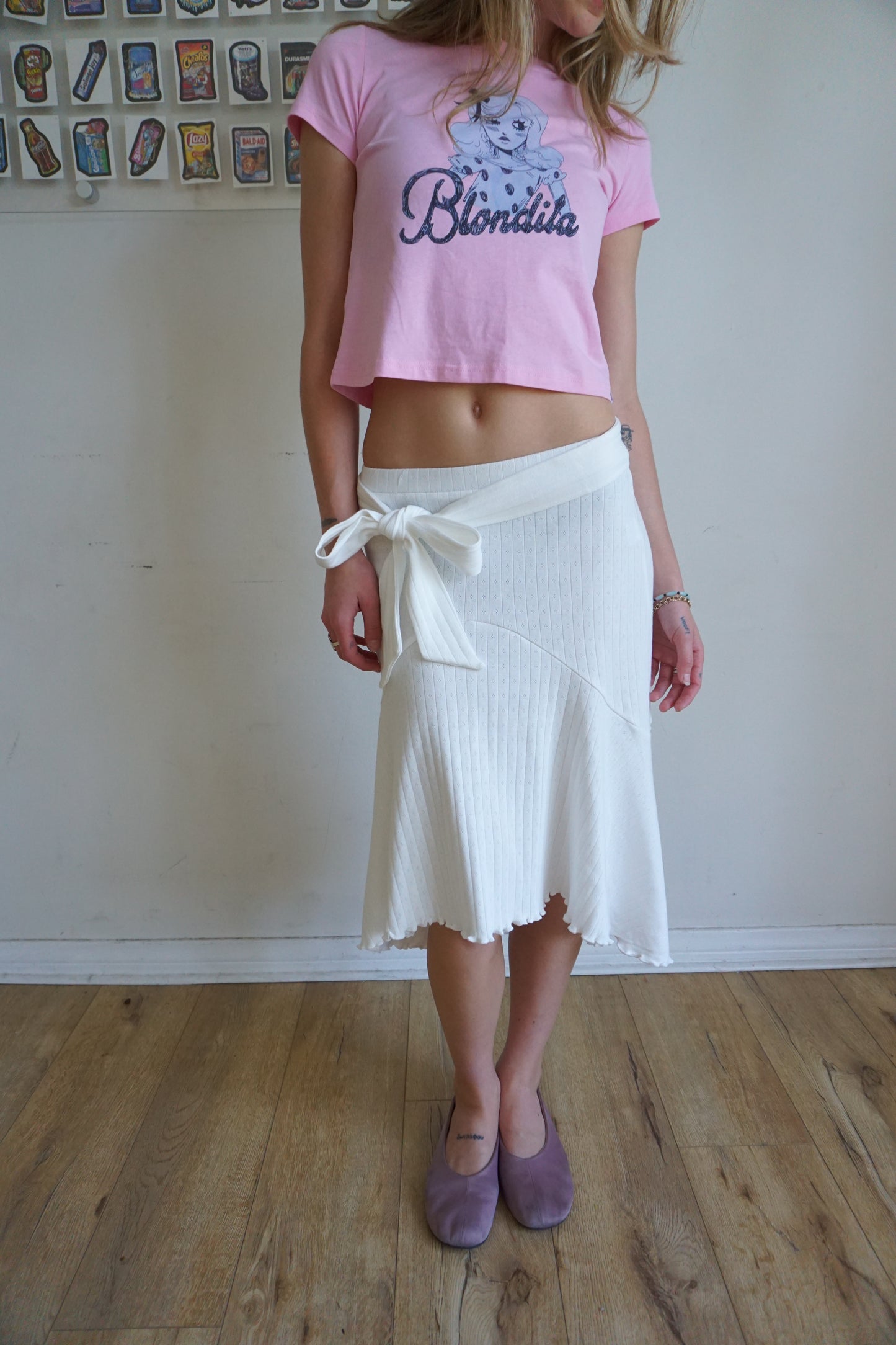 Whitney White Pointelle Midi Skirt