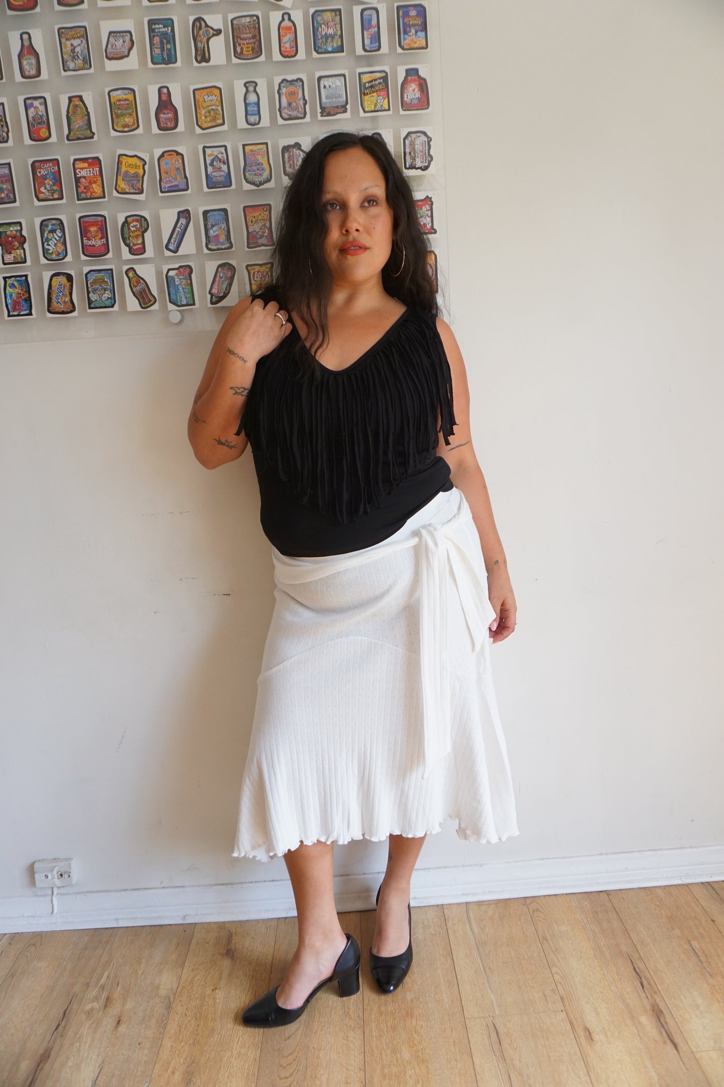Whitney White Pointelle Midi Skirt