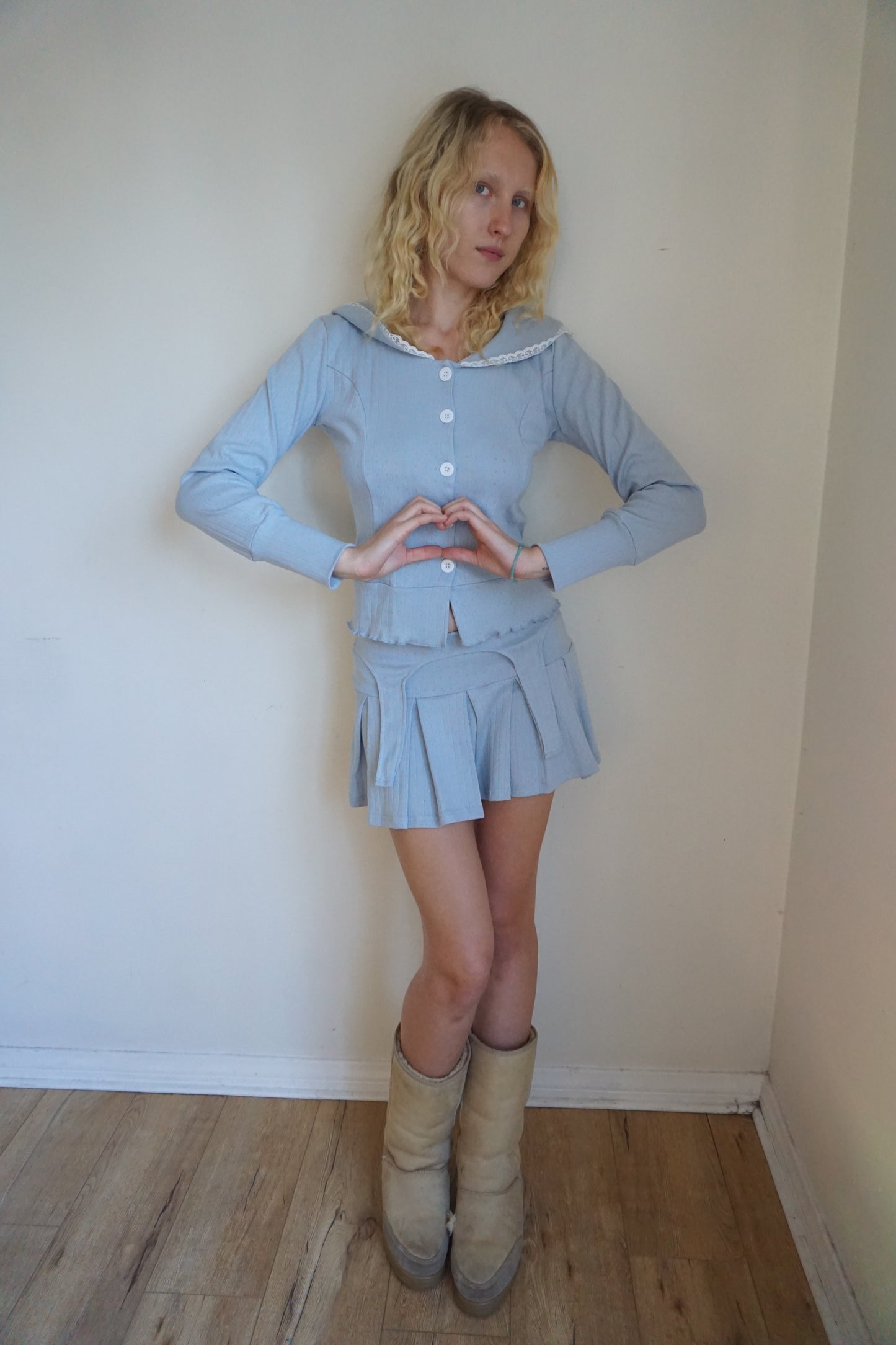 Blue Pointelle Sailor Cardigan