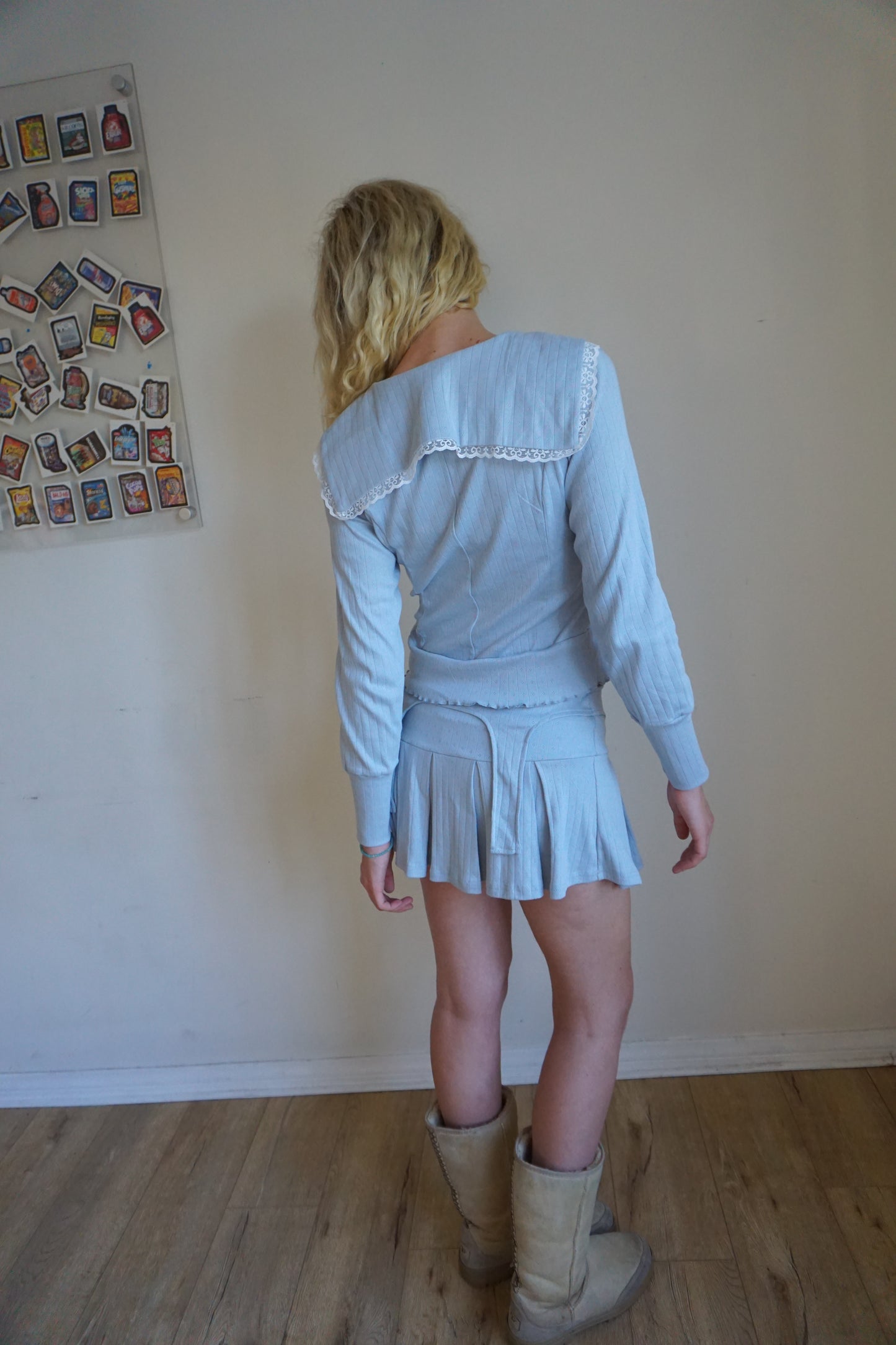 Blue Pointelle Sailor Cardigan