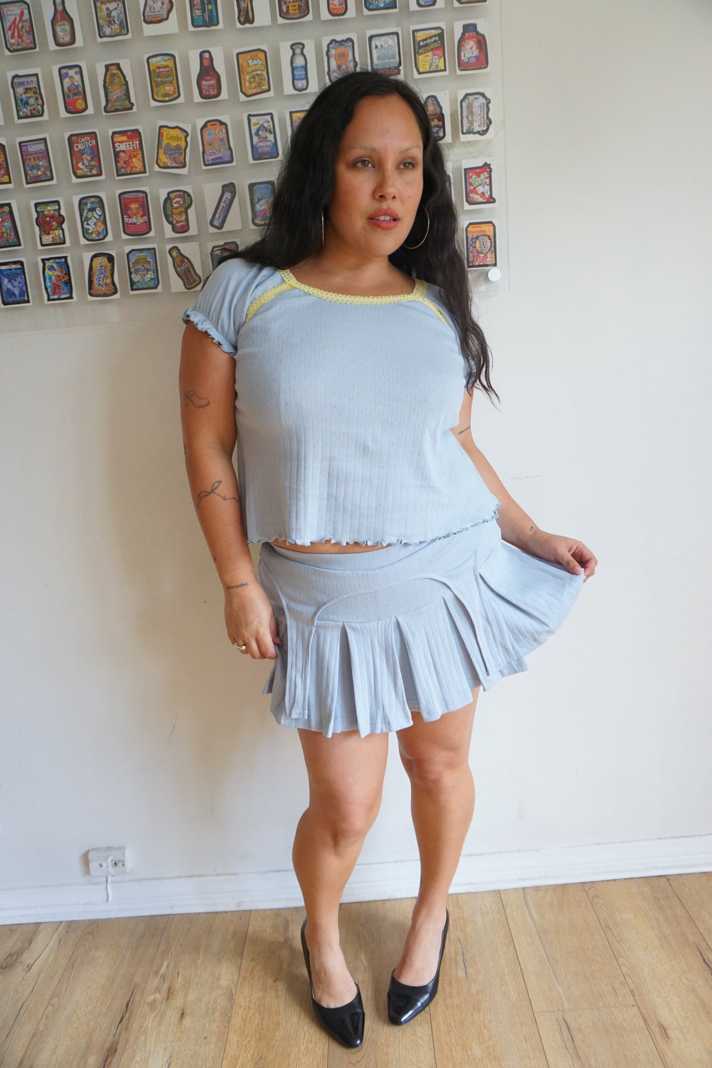 Billie Pointelle Garter Skort Blue