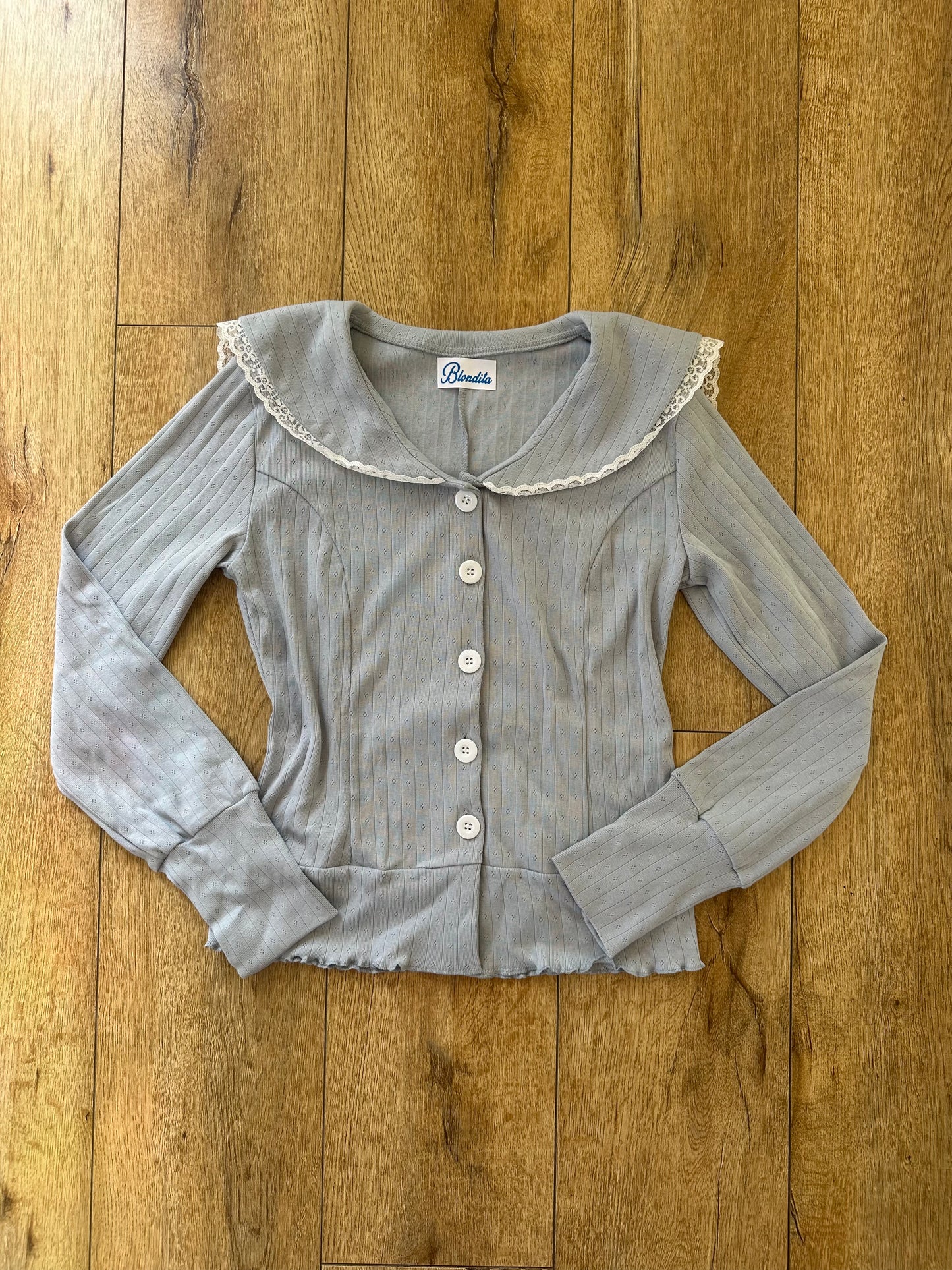 Blue Pointelle Sailor Cardigan