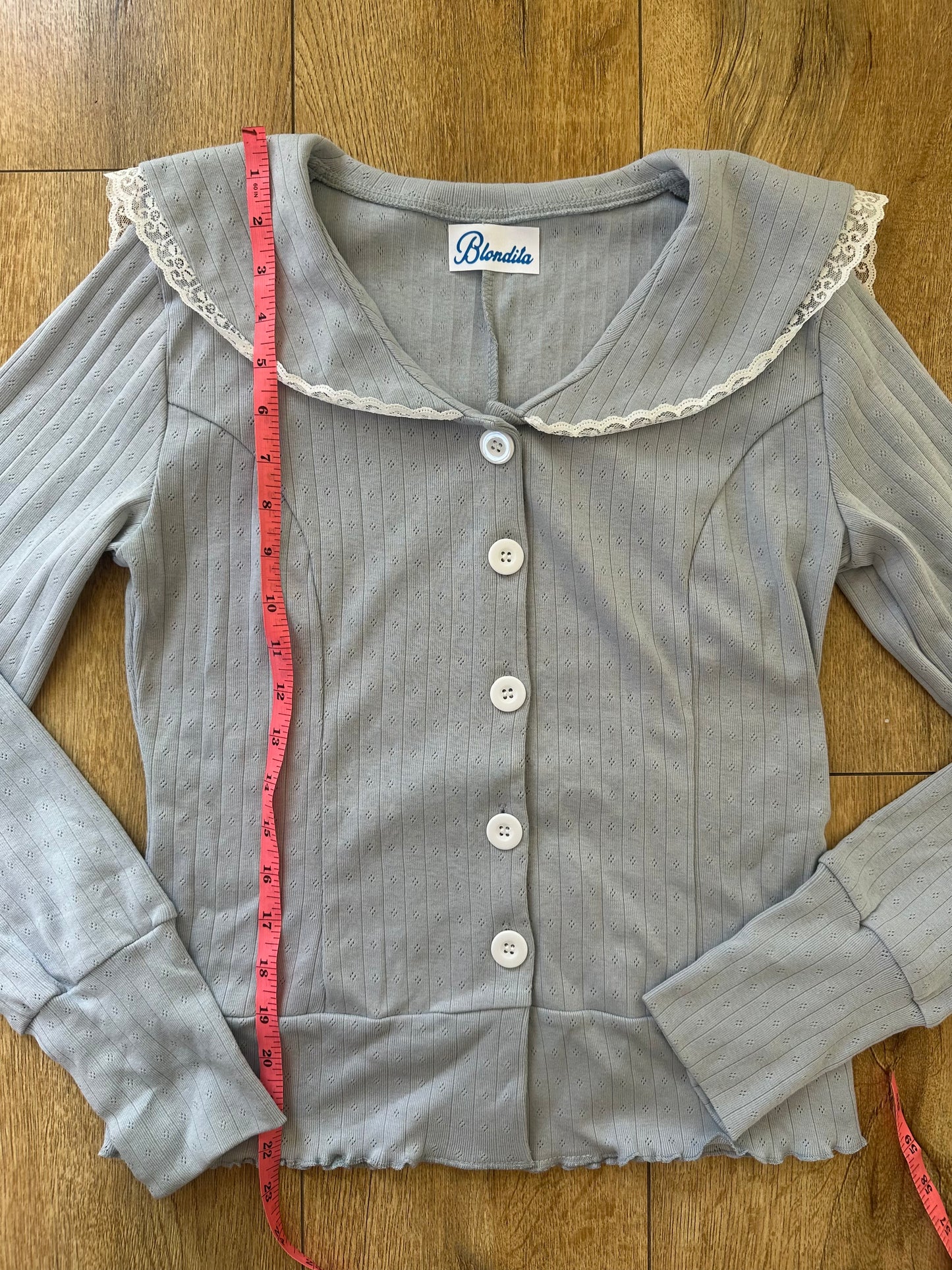 Blue Pointelle Sailor Cardigan