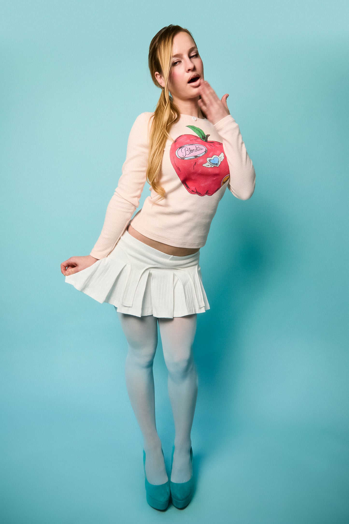 Whitney White Pointelle Garter Skort
