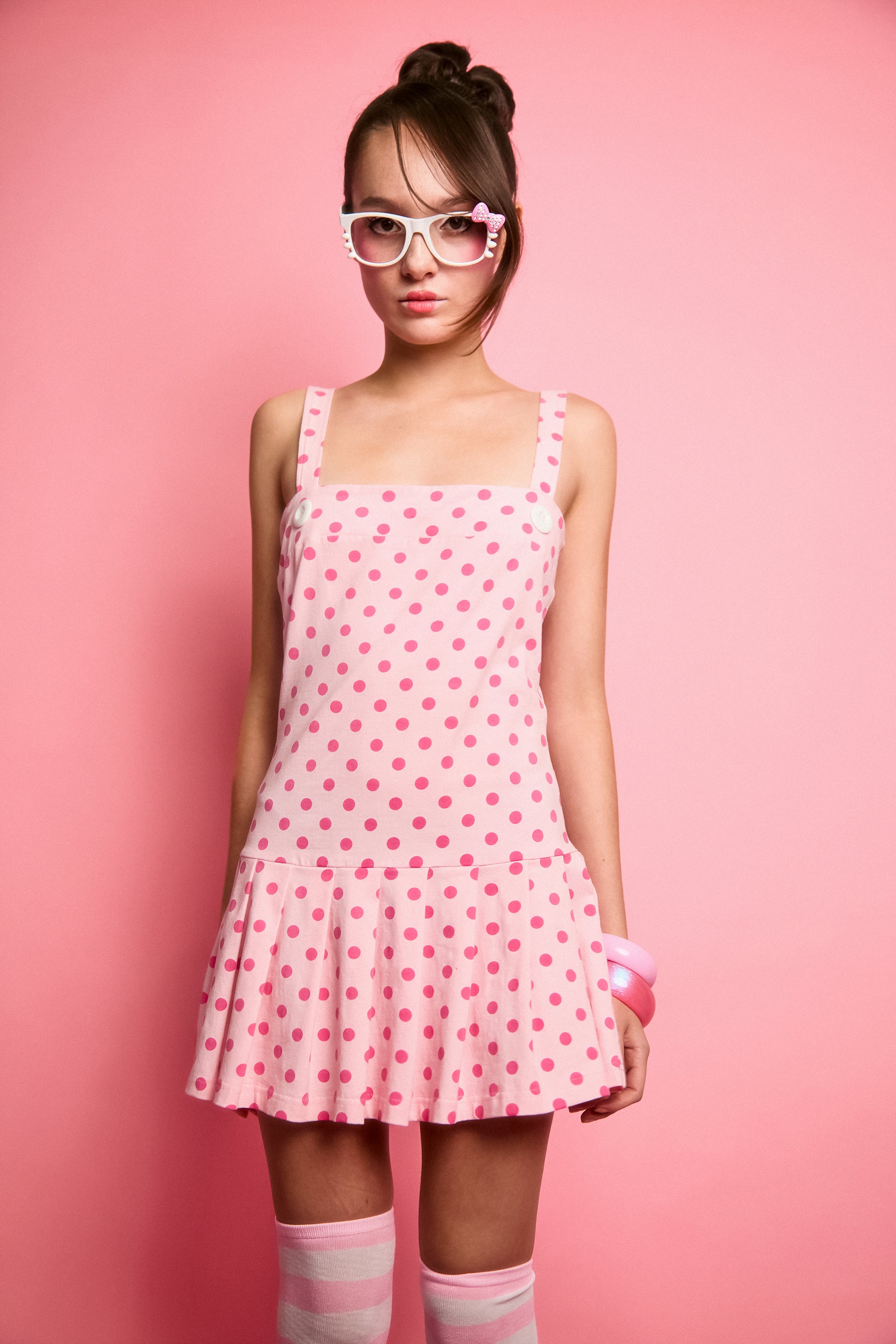 pink polka dot dress & Brown Cascading tiers and a tie Macy Pink Polka Dot Dress