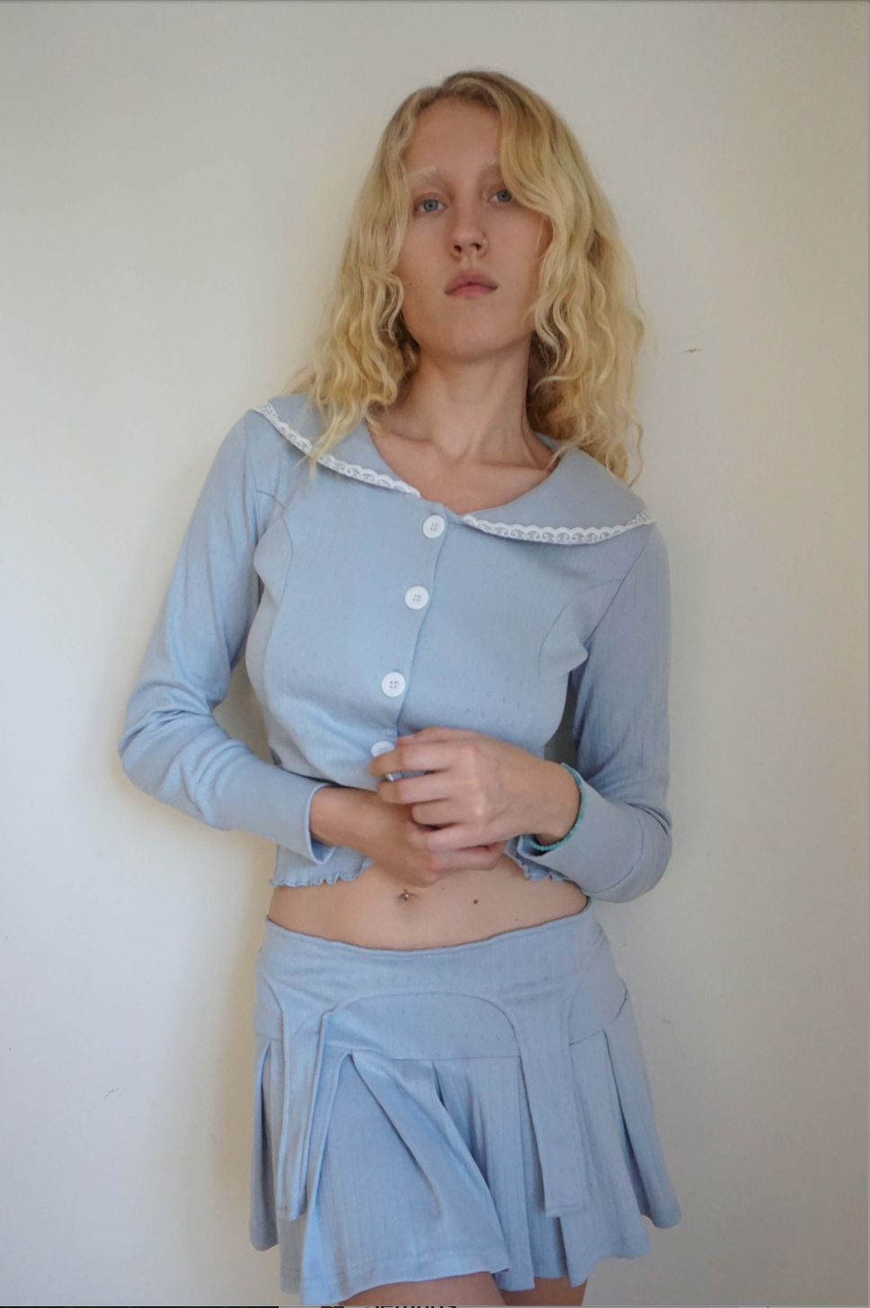 Blue Pointelle Sailor Cardigan