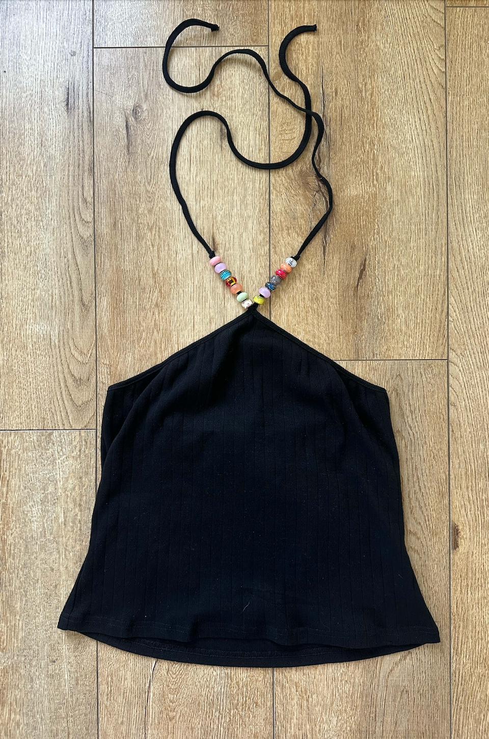 Black Pointelle Halter Top