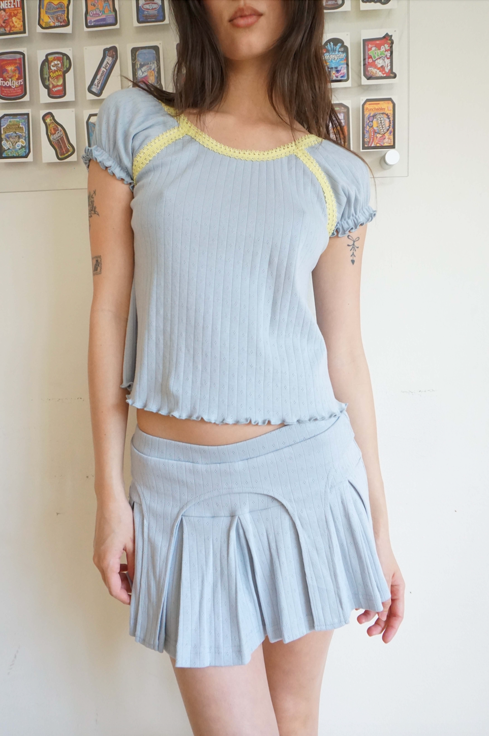 Billie Pointelle Garter Skort Blue