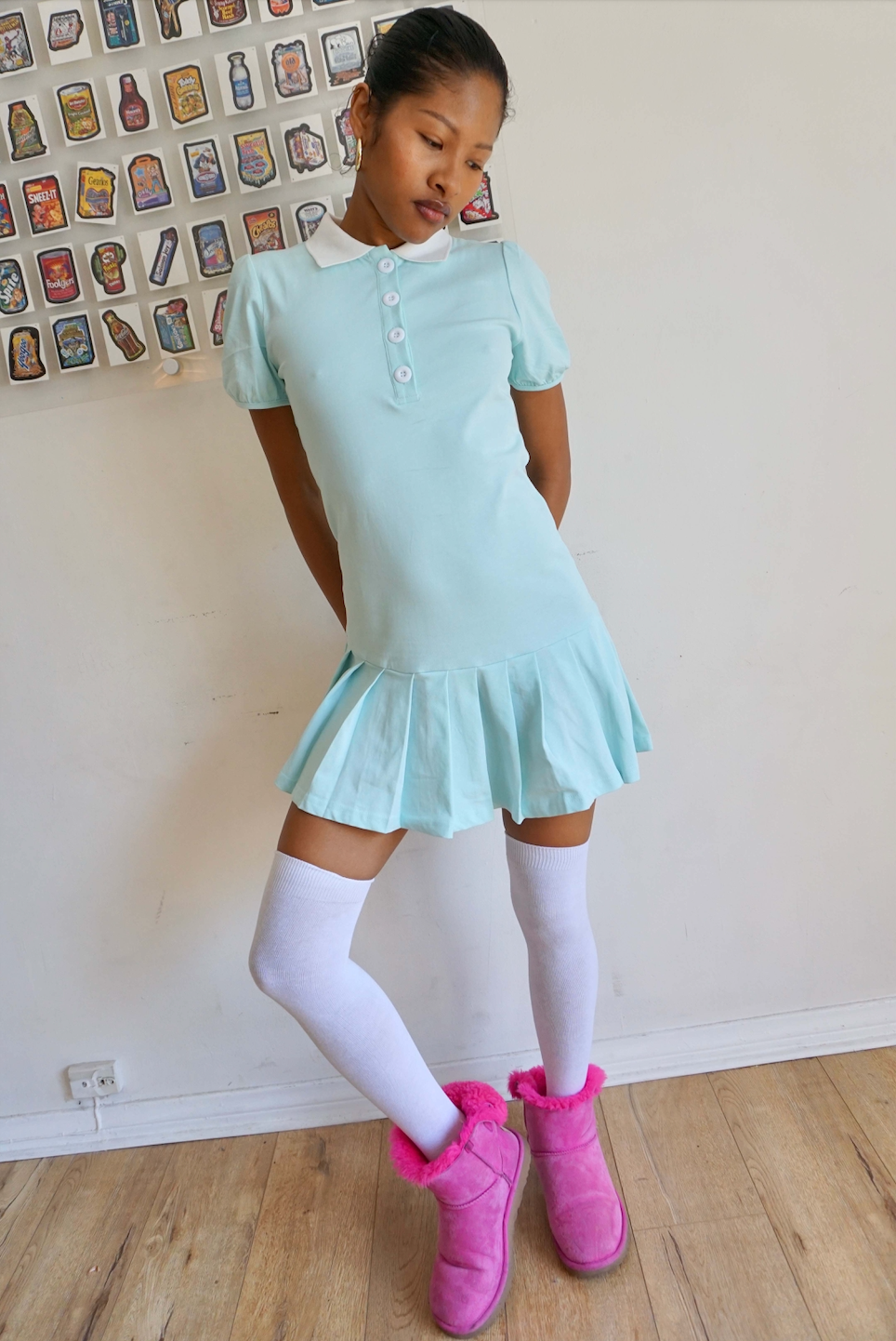 Kelsey Polo Dress - Aquamarine Cotton Mini Dress