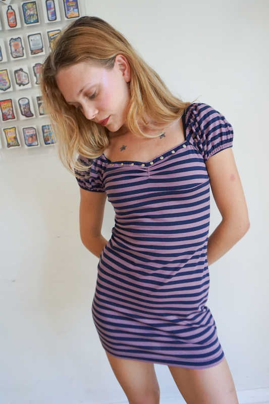 Purple Stripe Studded Mini Dress